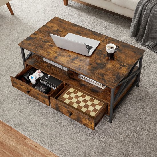 Tribesigns Salontafel, 120 x 60 x 45 cm, hout, rechthoekige woonkamertafel voor woonkamer, rustieke boerderij, koffietafel, koffietafel, bran