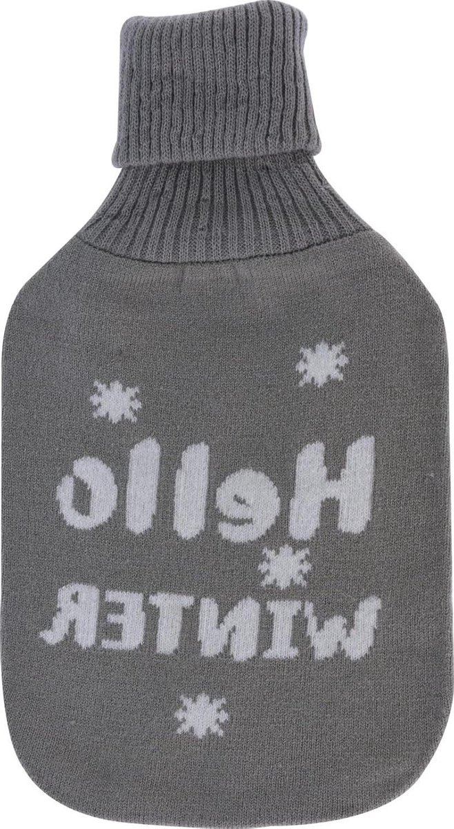 Goedkoopste Warmwaterkruik met pluizig zachte gebreide hoes - wintermotief - 33 cm - 1 liter - lichto winter - grijs/wit .