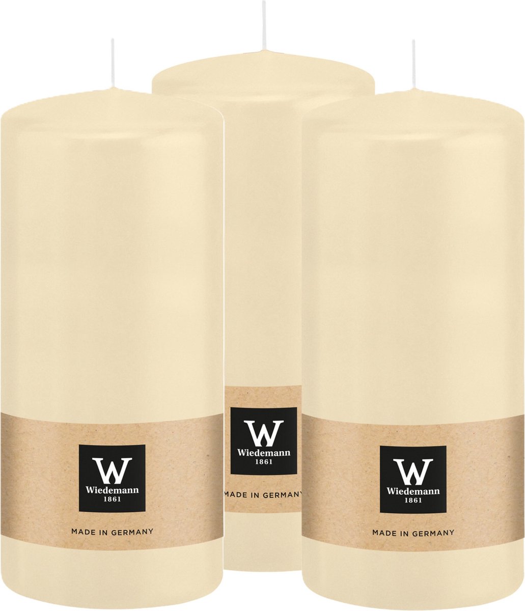 Wiedemann Cilinderkaars/stompkaars - 3x - creme wit - 15 x 7 cm - 63 branduren - zuilkaarsen