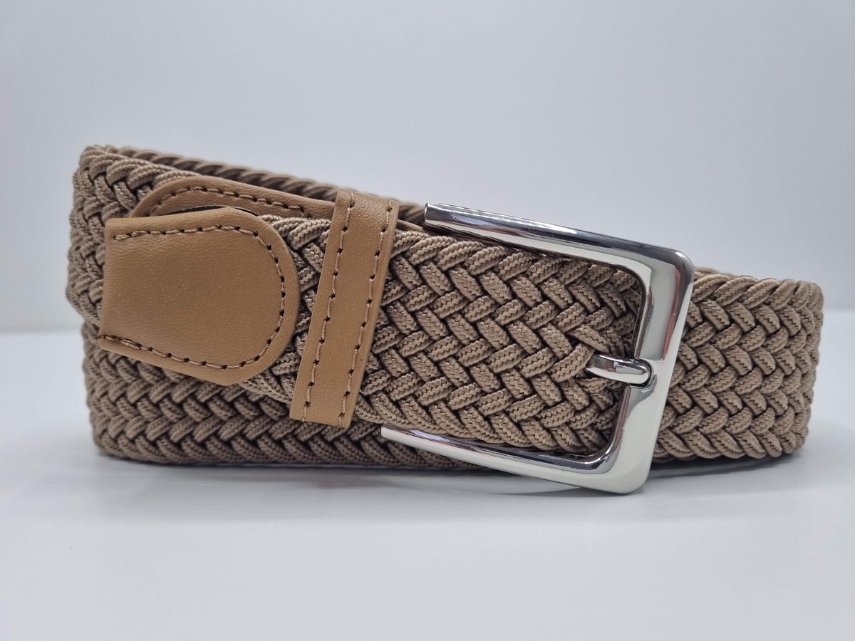 Elastische riem - gevlochten broekriem - dames en heren riemen - kleur Beige 115 cm