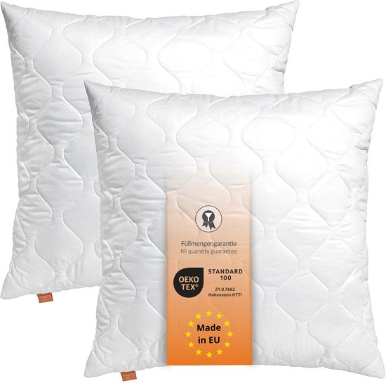 sleepling Set van 2 Basic 100 hoofdkussens, 80 x 80 cm, Ökotex, wasbaar tot 60 graden, Made in EU, vulling kwantiteitsgarantie, maatgarantie, wit