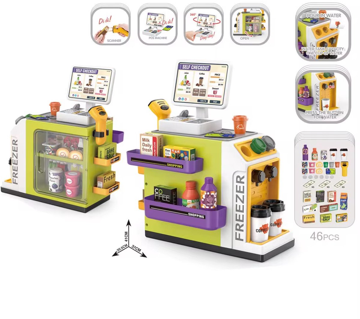 OODBLUE Speelgoed Kassa – Interactieve Supermarkt Speelset met Scanner, Speelgeld & 46 Accessoires voor Kinderen — afbeelding 10