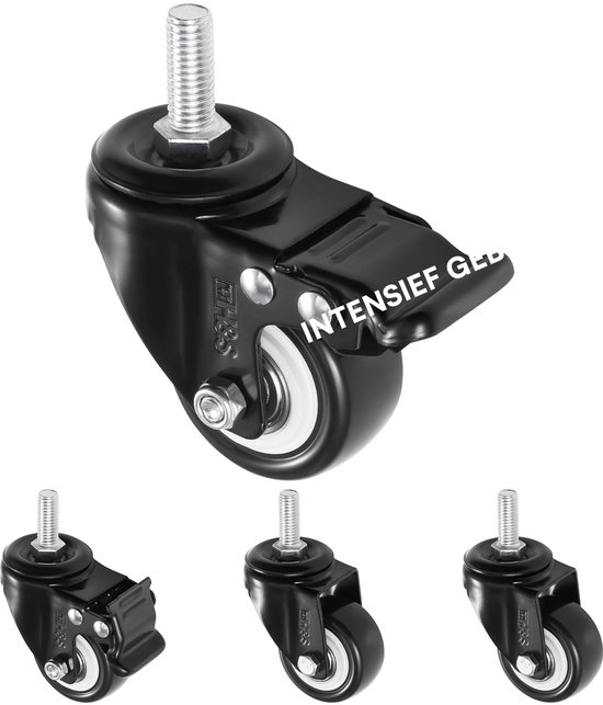 H&S 4 Roues Heavy Duty 200 kg 50 mm en caoutchouc PU pour chariot pivotant avec freins Zwart – Vis