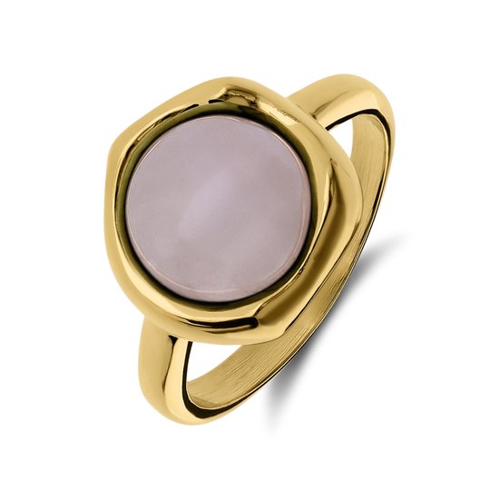 Bague femme Lucardi en acier plaqué or avec quartz rose - Ring - Acier - Couleur or - 16/50 mm