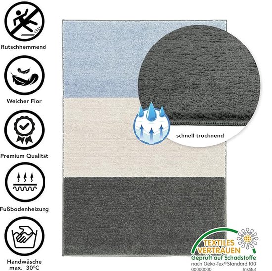FLOORDIREKT Badmat - Horizont - Donkergrijs/Zilvergrijs/Blauwgrijs - 60 x 90 cm