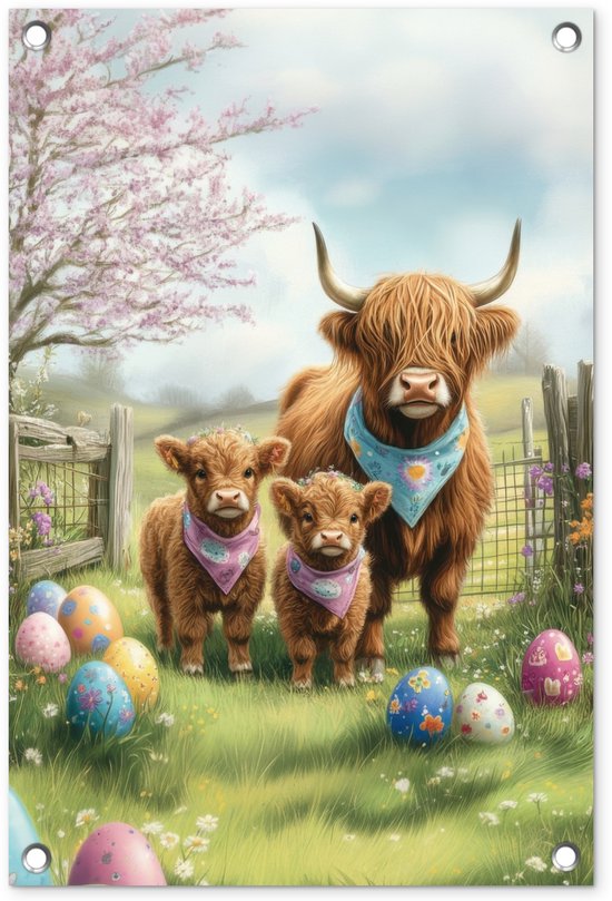 Tuinposter 80x120 cm - Tuindecoratie Paashaas - Lente - Paaseieren - Poster voor in de