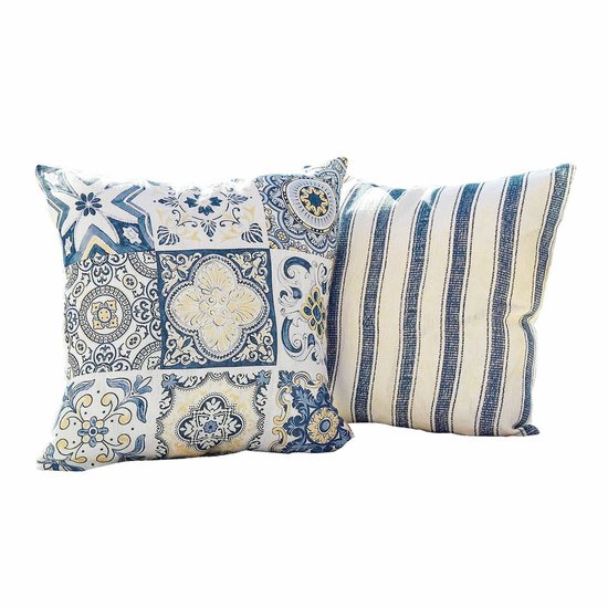 Lot de 2 housses de coussin LOBERON Bourrignon bleu/beige