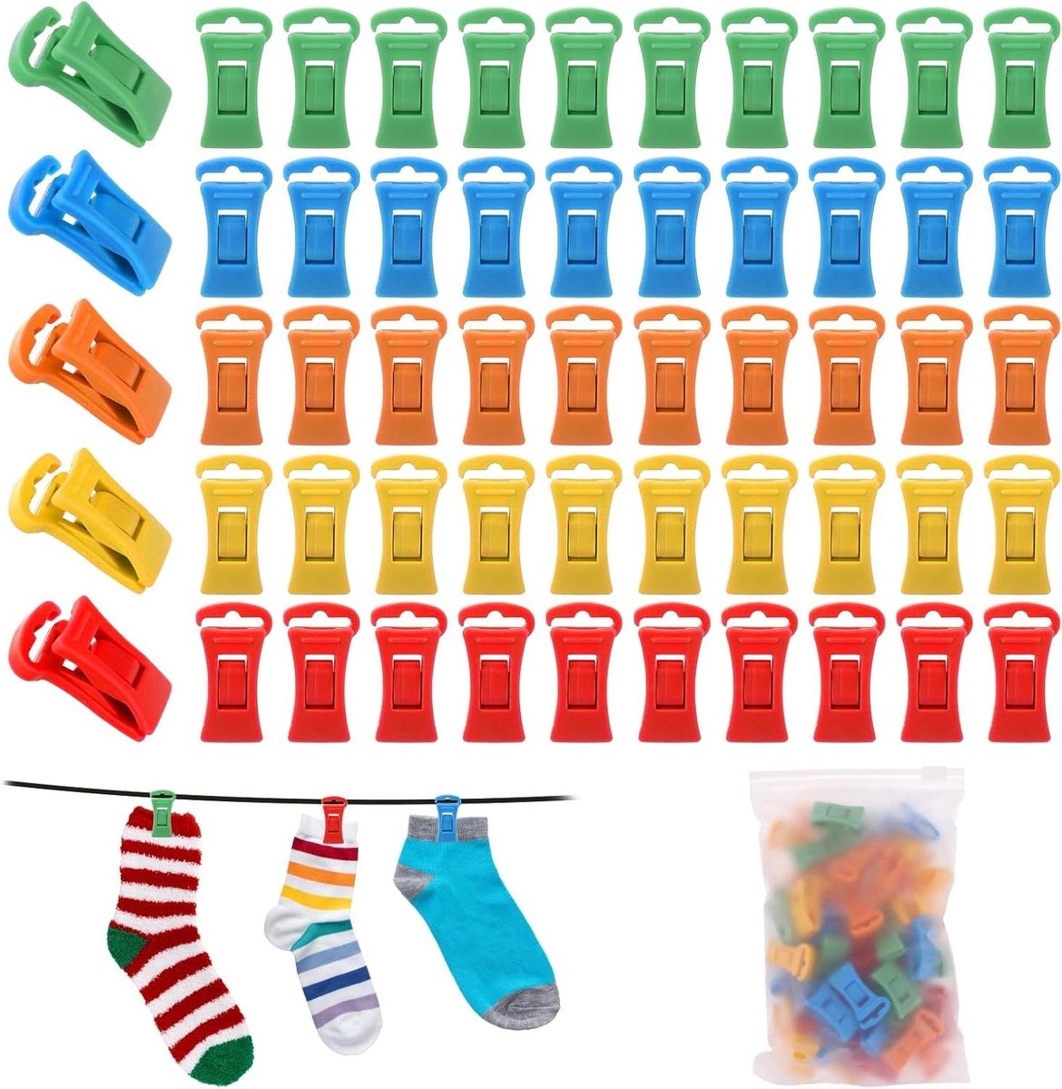 32 stuks kleurrijke antislip sokkenclips met haak - wasclips voor DIY sokken wassen en opbergen