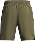 Militaire groene sportshort met elastische tailleband en zakken, op witte achtergrond.