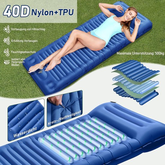 Zelfopblazend, 12 cm hoog, luchtmatras, camping, klein verpakkingsformaat, opblaasbaar matras met voetpomp, zelfopblaasbare slaapmat voor outdoor, wandelen, tent, rugzak van Unigear — afbeelding 2
