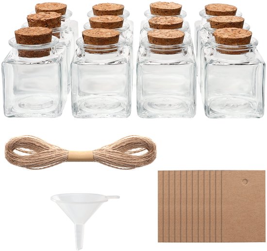 Klein flesje - 12x - 5 x 6 cm - transparant - glas - potje - DIY - bedankjes - bewaarpotjes bestellen voor € 15.00 bij het