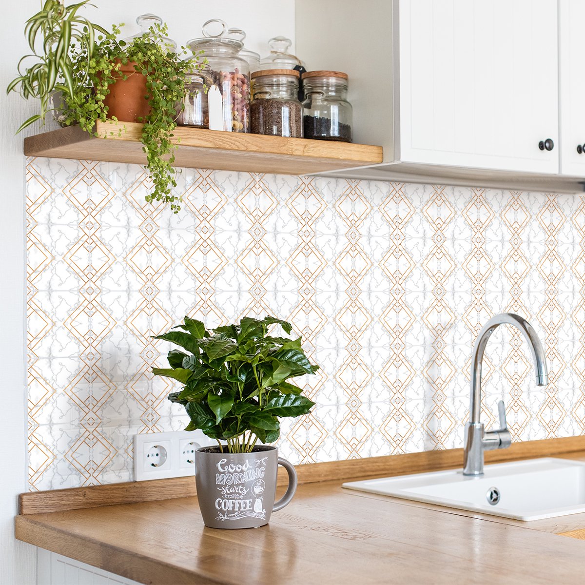 Ambiance Sticker Zelfklevende tegelmuurstickers voor keuken en badkamer - 24 tegelstickers met marmer- en goudeffect - 24 stickers van 15x15 cm Multi color