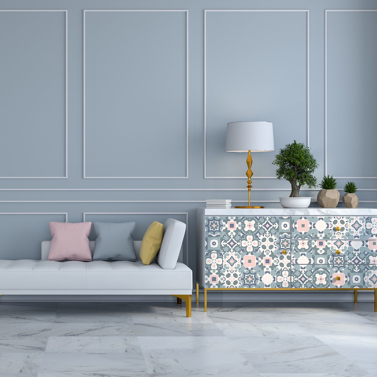 Ambiance Sticker Meubeldecoratiestickers - Zelfklevende stickers voor keuken en woonkamer - 60 Carreira cementtegel meubelstickers - 60 stickers 10x10cm Multi color