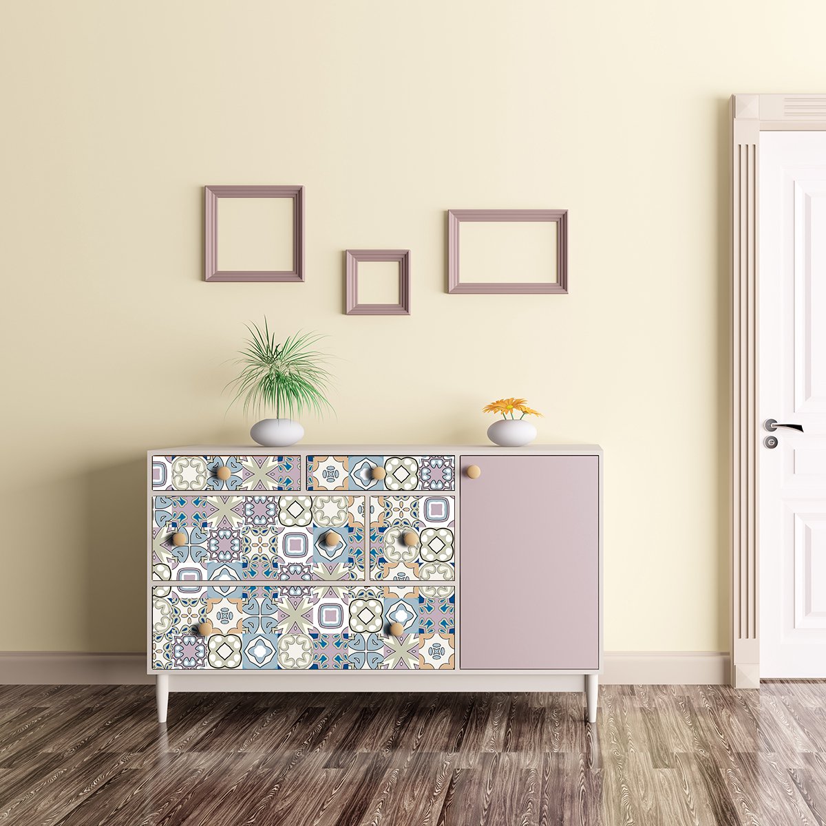 Ambiance Sticker Meubeldecoratiestickers - Zelfklevende stickers voor keuken en woonkamer - 60 SANGALO Cementtegel meubelstickers - 60 stickers 20x20cm Multi color