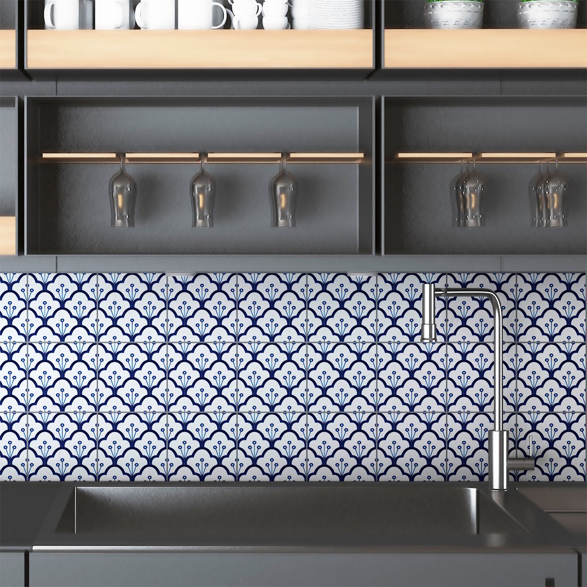 Ambiance Sticker Zelfklevende tegelmuurstickers voor keuken en badkamer - 9 Thimeo Azulejos tegelstickers - 9 stickers 10x10cm Multi color