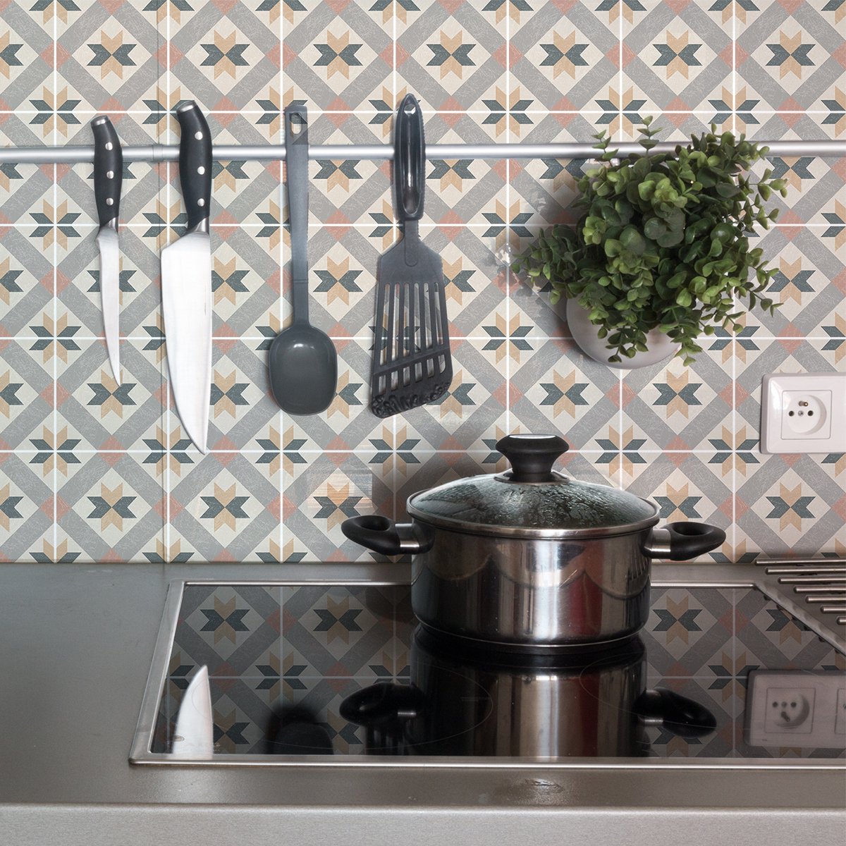 Ambiance Sticker Zelfklevende tegelmuurstickers voor keuken en badkamer - 9 authentieke Ciarana cementtegelstickers - 9 stickers 20x20cm Multi color