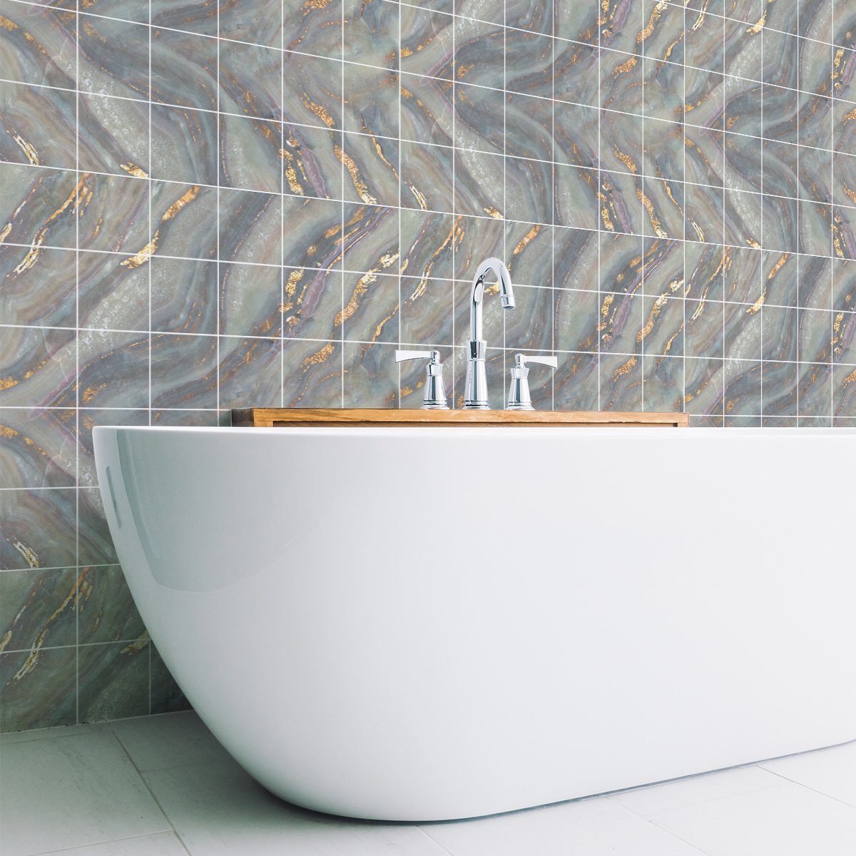 Ambiance Sticker Tegelstickers voor de muur in keuken en badkamer - 30 grijze marmer-cementtegelstickers van Los Gigantes - 30 stickers van 20x20 cm Multi color