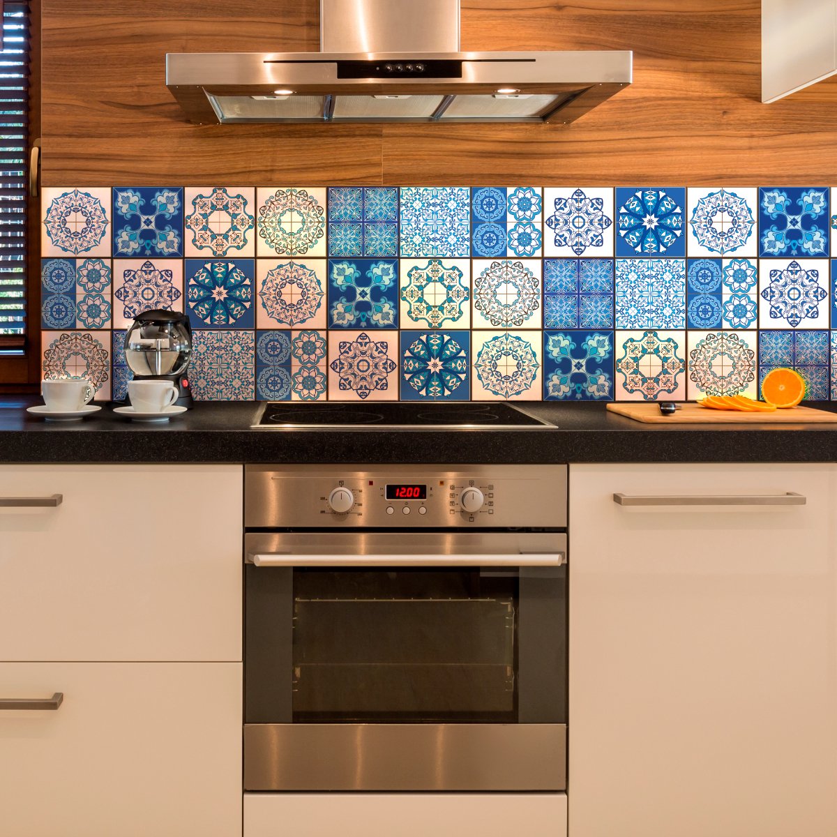Ambiance Sticker Muurstickers voor keuken en badkamer - 9 Stella cementtegelstickers - 9 stickers 20x20cm Multi color