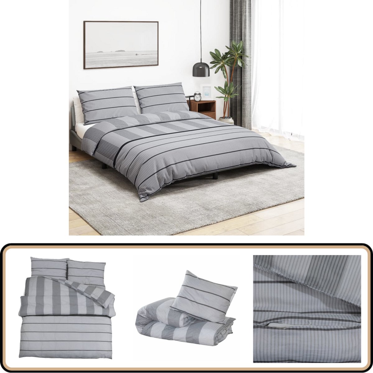 vidaXL Dekbedovertrekset - 200x200 cm - Grijs Katoen Dekbed - Dekbedden - Dekbedovertrek - Overtrek