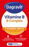 Verpakking met 'Dagravit Vitamine B B-Complex'. Met icoon voor energieniveau, geheugen, concentratie en 100 dragees.