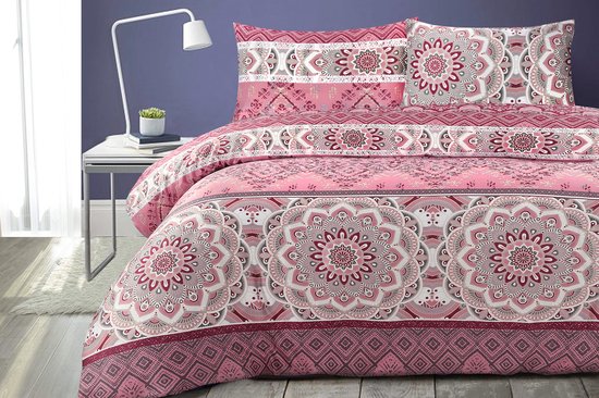 Floraya - Parure de lit Alegra - Double - 240 x 240 cm + 2 x taies d'oreiller 60 x 70 cm - Rose
