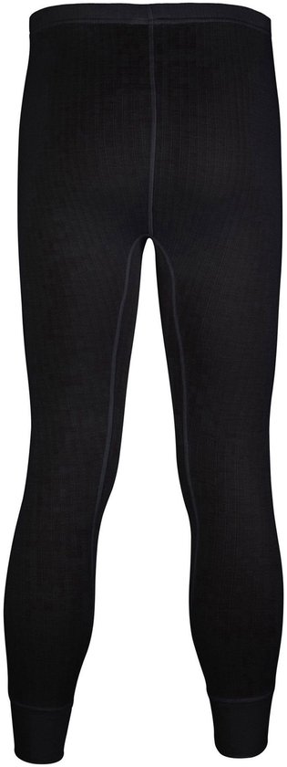 Vooraanzicht van een zwarte junior thermobroek met verticale ribbels.