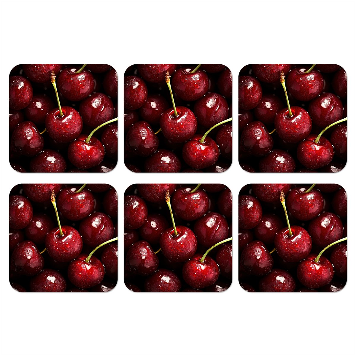 Onderzetters voor glazen - Rood - Fruit - Kersen - 10x10 cm - Glasonderzetters - 6 stuks