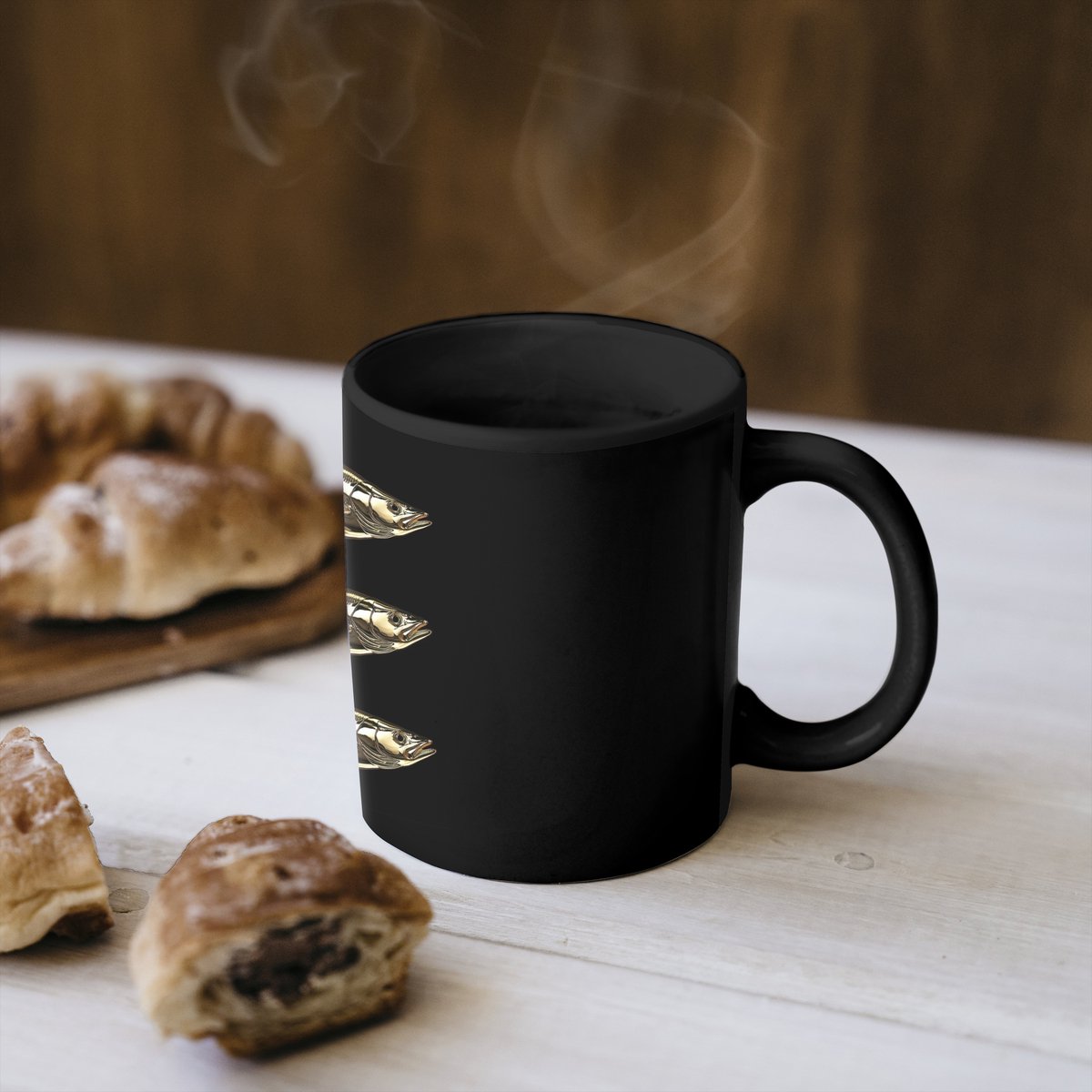Magische Mok - Foto op Warmte Mokken - Koffiemok - Vissen - Goud - Zwart - Magic Mok - Beker - 350 ML - Theemok