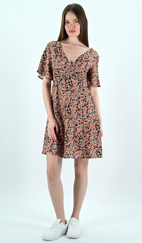 YesMooi - Mini -robe à imprimé floral - Col en V et dos nu - M (38) - Rose | Orange | Beige