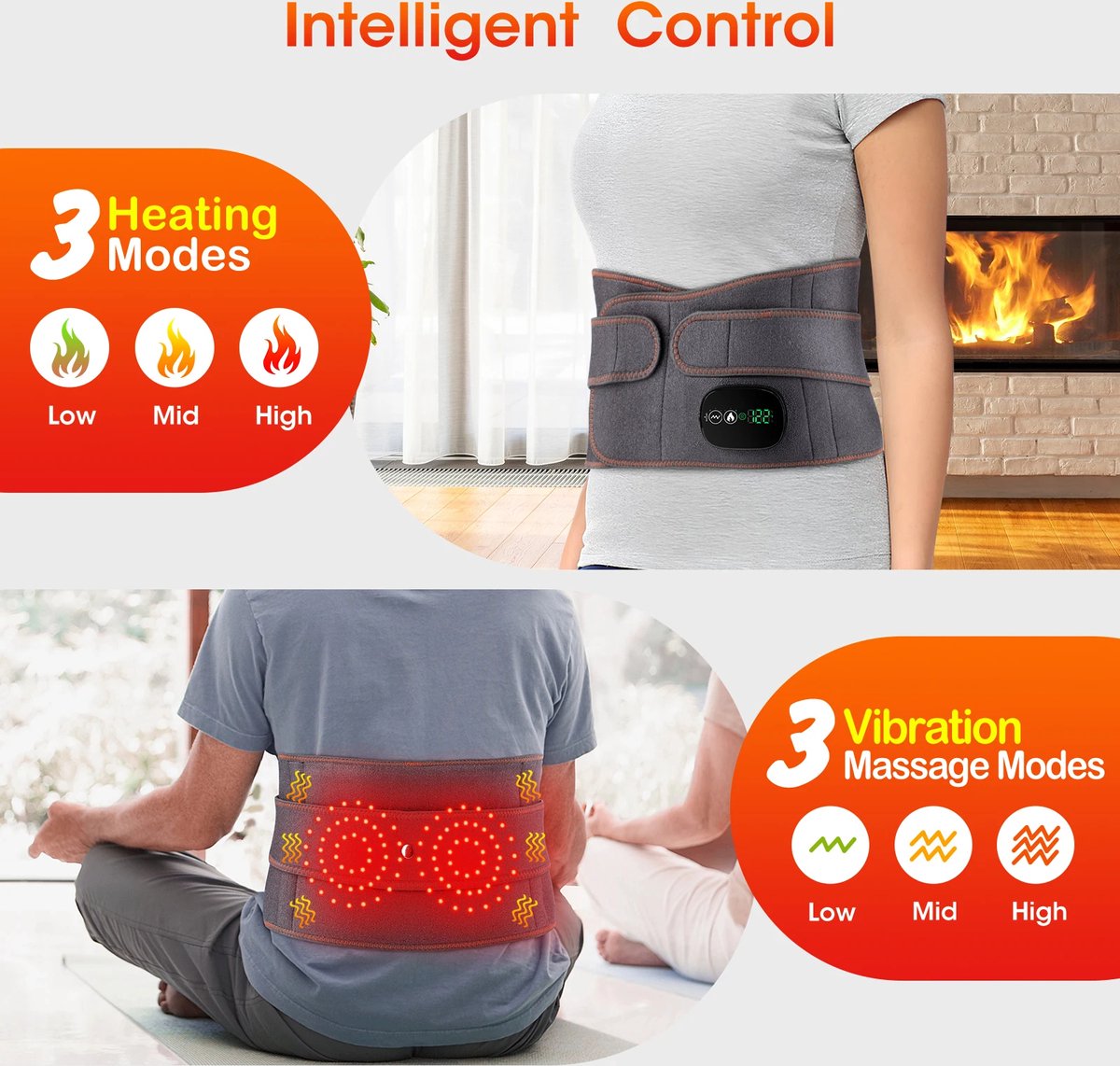 Afbeelding 3 van Elektrisch Rug Massage Apparaat - Rugmassageband - Met Infrarood Licht - Warmte En Trillingen Zijn in 3 stappen verstelbaar