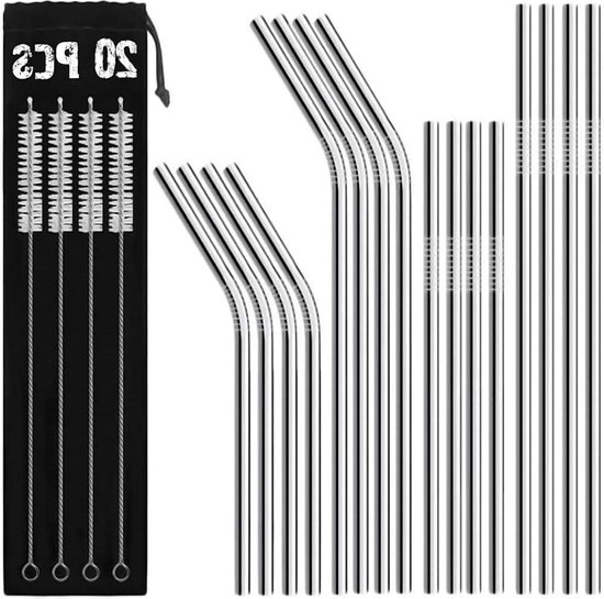 Metalen Drinkrietjes - Set van 8 stuks met schoonmaakborstel - Herbruikbaar | 10416298