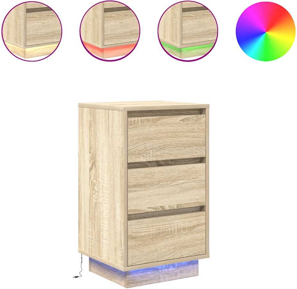 vidaXL Nachtkastje - met - led-verlichting - 38x34x65 - cm - sonoma - eikenkleurig sonoma eiken