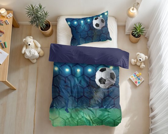 Sleeptime Voetbal Dekbedovertrek - Eenpersoons - 140X200/220 + 1 x kussensloop 60x70 - Blauw van Merkloos — afbeelding 2