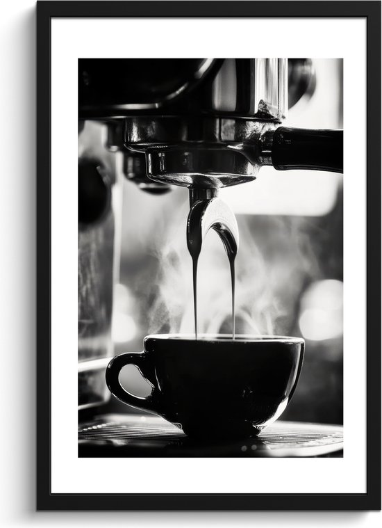 Fotolijst inclusief poster - Posterlijst 40x60 cm - Posters - Coffee - Espresso - Koffiemachine - Kop - Foto in lijst - Keuken decoratie muur - Wanddecoratie accessoires - Muurdecoratie - Schilderijen