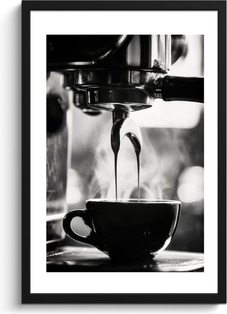 FrameYourWall Fotolijst inclusief poster - Posterlijst 40x60 cm - Posters - Coffee - Espresso - Koffiemachine - Kop - Foto in lijst - Keuken decoratie muur - Wanddecoratie accessoires - Muurdecoratie - Schilderijen