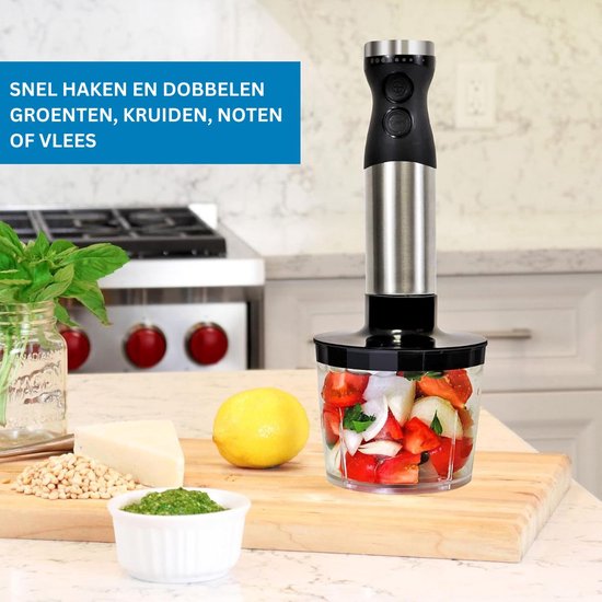 VELTRR® Staafmixer - Hakmolen - Keukenmachine - Zwart en Zilver van Merkloos — afbeelding 4