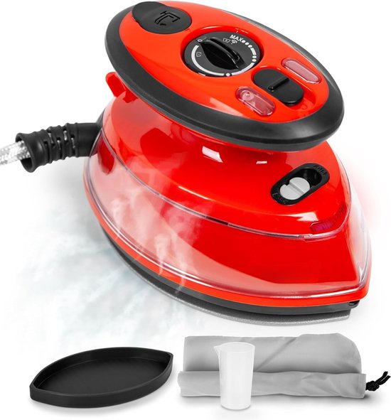 Reisstrijkijzer - Draagbare strijkmachines - Mini Strijkijzer - Stoomstrijkijzer Travel - Inklapbaar - Sprayfunctie - Stomend Effect - Travel Iron - Strijkijzer - Reisstrijkijzer Klein Zwart/Rood