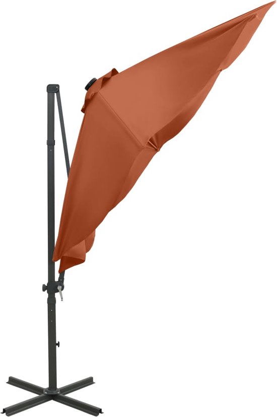 270 cm met led-verlichting, tuinparasol met zwengel, aan beide zijden 30° knikbaar, terrasparasol met 6 ribben, marktscherm voor tuin, balkon, terras, rood ZB33615