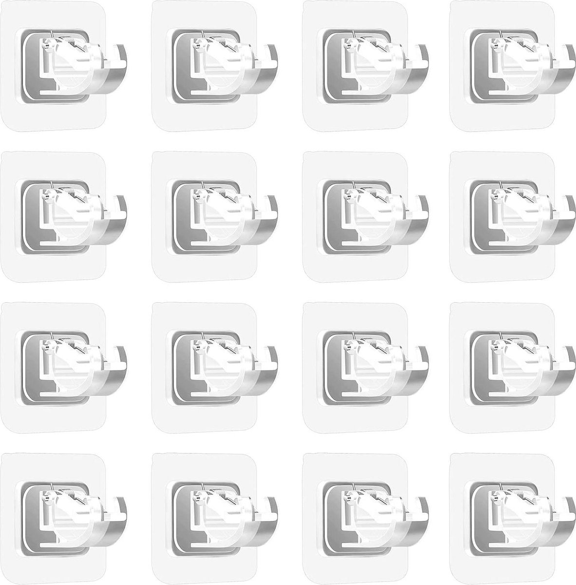 Image of 16 stuks zelfklevende gordijnstanghouders transparant - nagelvrij verstelbaar - gordijnhaak houder voor gordijnroede - keuken badkamer