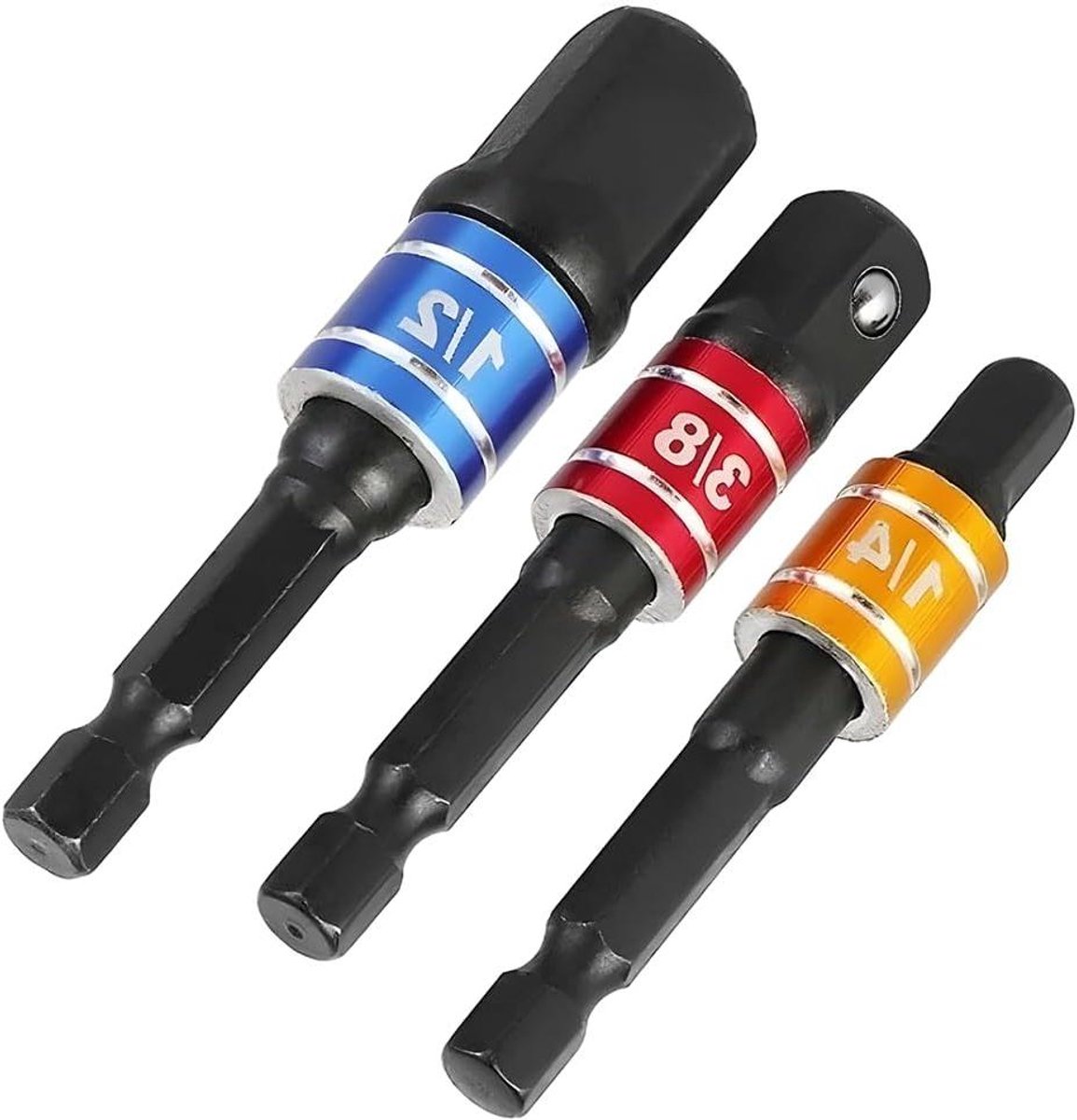 3 stuks stopcontact adapters voor boor - adapterset voor slagschroevendraaier - handgereedschap adapter - boor op stopcontact met gecodeerde ringen (zwart) .