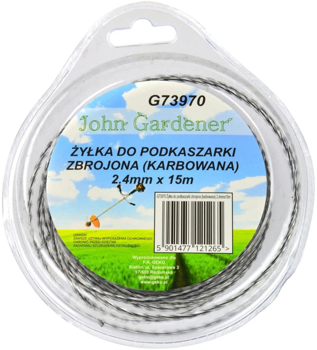 GEKO Nylon lijn - 2,4 mm dik - 15 m lang - Geribbeld - Versterkt