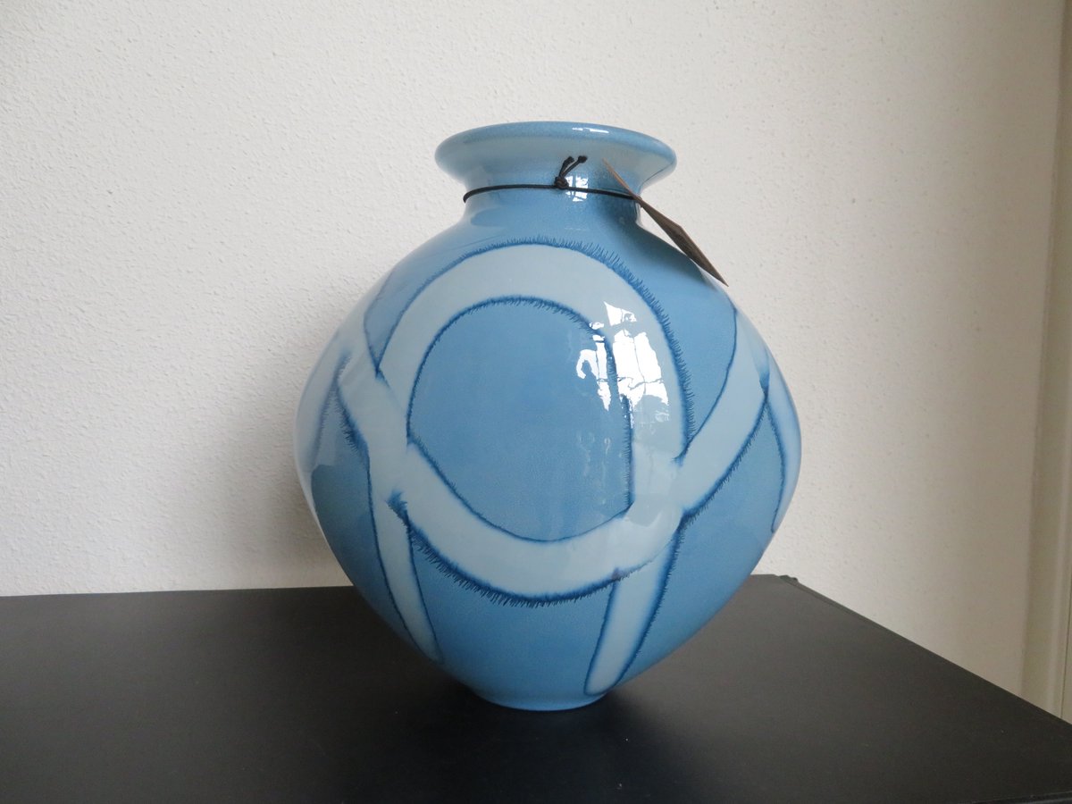 Vaas - Gerecycled glas - Blauw - Wit - 26 cm hoog