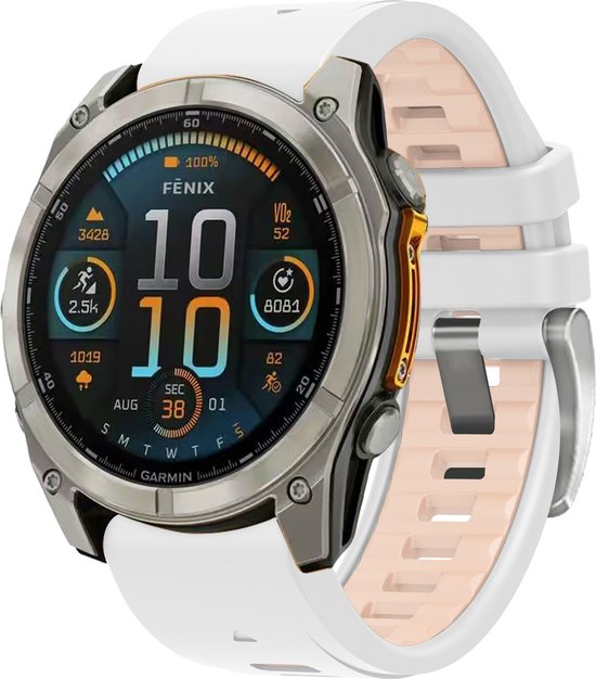 FFO2World Dubbelkleurige Siliconen Band in Fenix 8 Stijl - QuickFit 20mm - Zilver-Wit/Khaki - Voor Garmin Fenix8 43MM/7S/7S pro/7S Solar/7S Sapphire Solar/6S/6S Pro/5S/5S Plus/instinct 2S/descent mk3 43mm/descent mk3i 43mm/Epix Pro 42MM