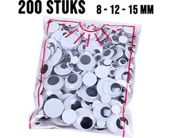 Lot de 200 yeux mobiles Googly Wiggle Mix 8 – 12 – 15 mm Yeux autocollants Googly Wiggle – Loisirs créatifs – Mix Zwart et Wit