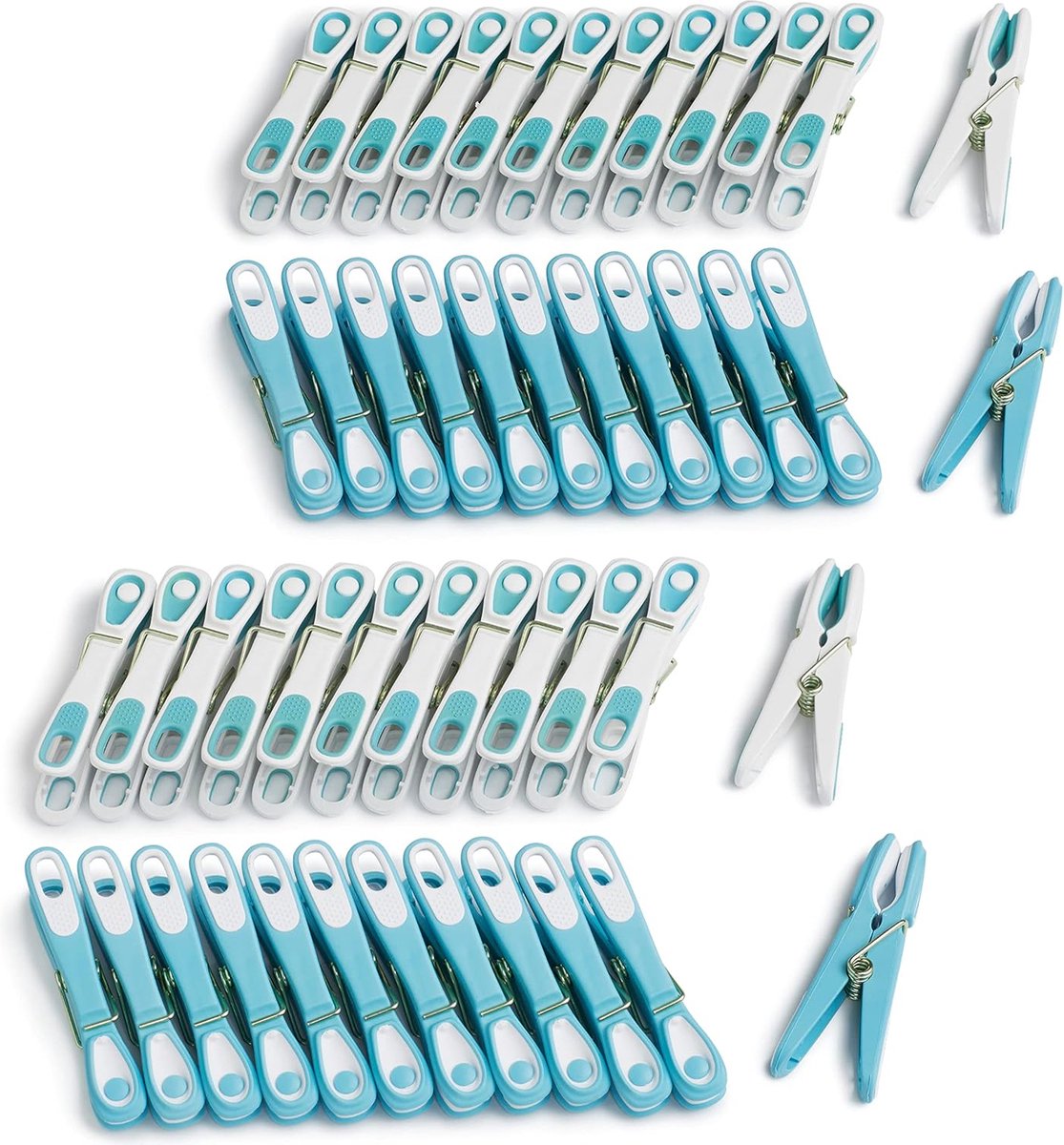Goodivery ® wasknijpers, 48 stuks, blauw-wit/wit-blauw, robuuste kleurechte wasknijpers van kunststof, zachte bekleding, ideaal voor het ophangen van wasgoed, broeken, T-shirts, ondergoed
