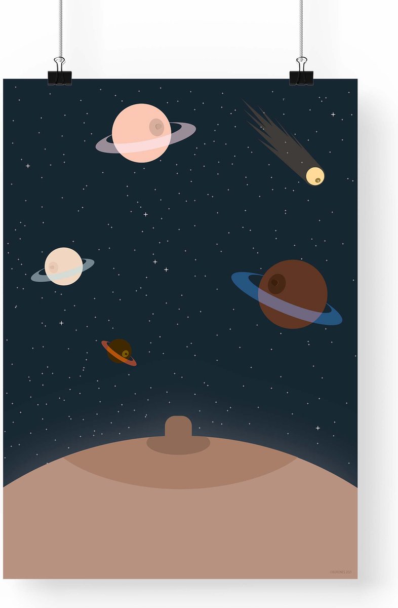 Artprint de Melkweg - Planeten illustratie in A3 formaat - Poster met planeten in de vorm van borsten