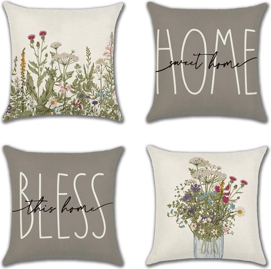 ARNTY Kussensloop 45 x 45 cm, set van 4 decoratieve kussenhoezen voor slaapkamer, bank, stoel, bed, tuin (tie-dye-blauw, linnen