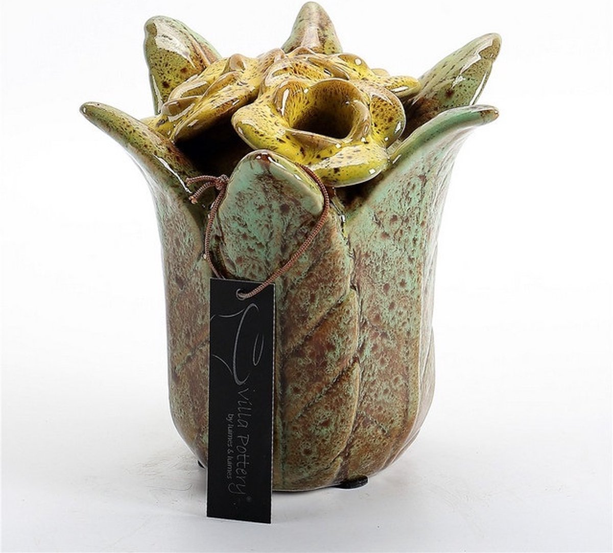 Villa Pottery Lilou vaas Groen mix 16.5 x 15 x15 geel