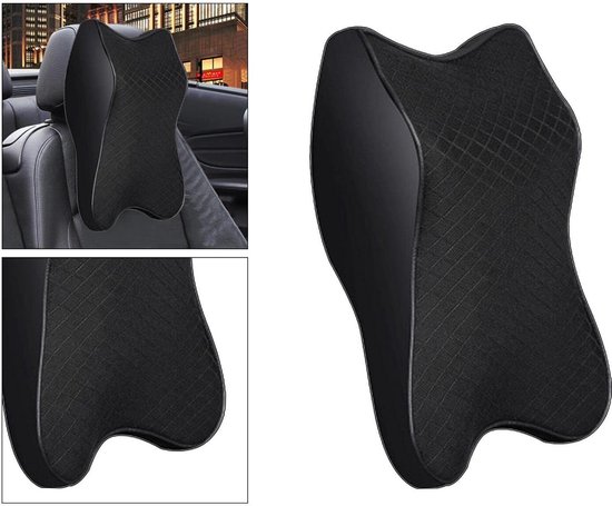 HIAHXC Nekkussen, 2 stuks, ergonomische neksteun, auto met traagschuim, PU- leer, autostoel, hoofdkussen, 28 x 18 cm, voor autorijden, reizen, kantoor (beige