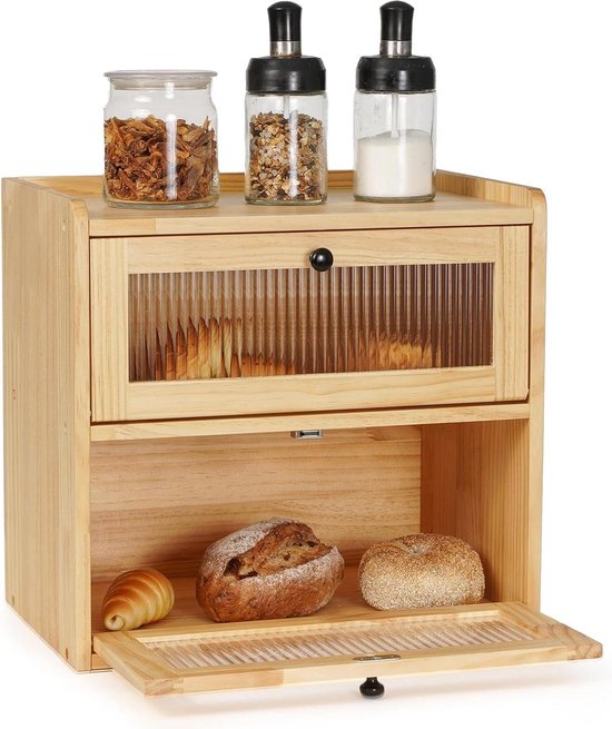Houten Broodtrommel Met Magnetische Acryldeur - Broodopbergdoos voor de